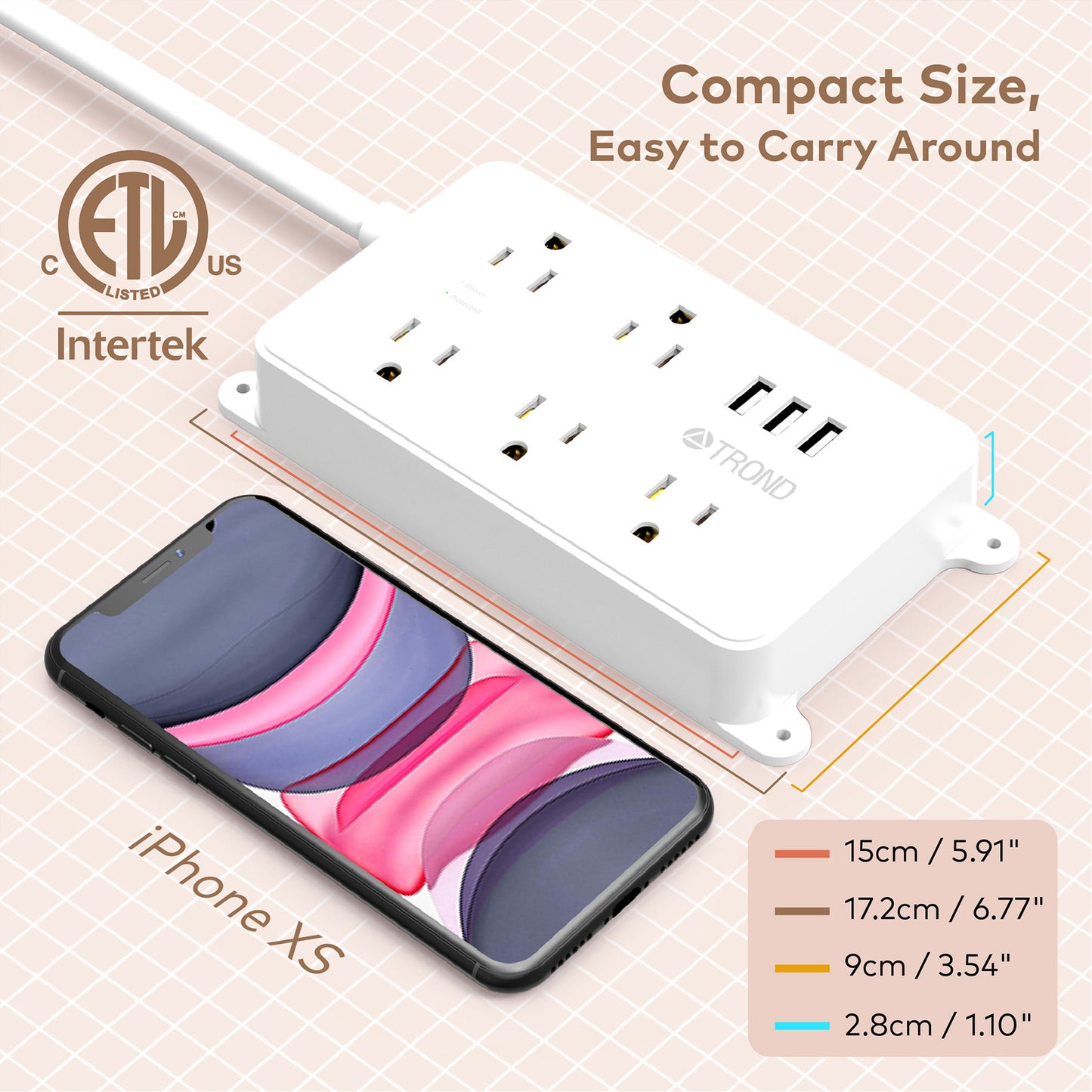 5-Outlet Surge Protector w/ 3 USB Ports, 1300J White